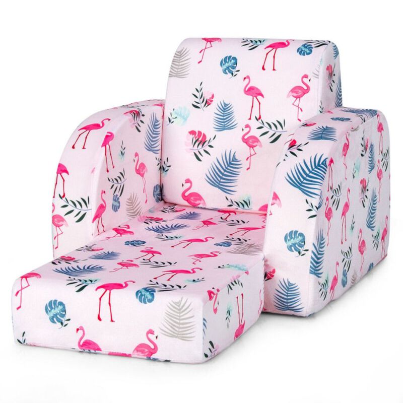 3-in-1 Convertible Kid Sofa Bed Flip-Out Chair Lounger for Toddler - Pink Flamingo