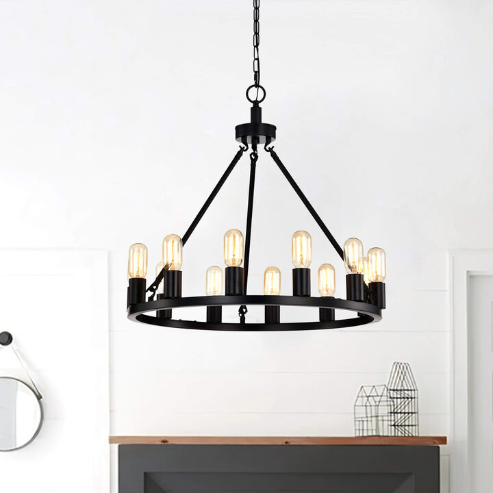 Ester Black 12-light Metal Round Chandelier