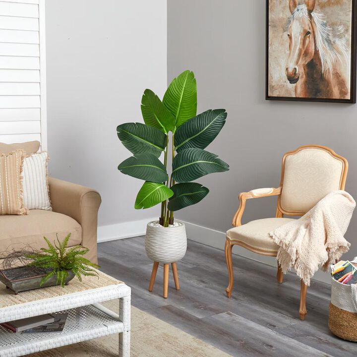 Hivvago 5 Feet Travelers Palm Artificial Tree in White Planter with Stand