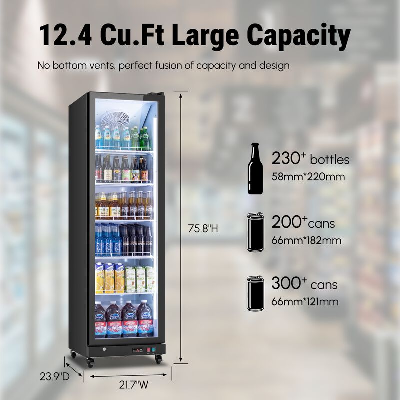 Commercial Display Beverage Refrigerator,12.36 CuFt, LED Lighting& Adjustable Shelves image number 3