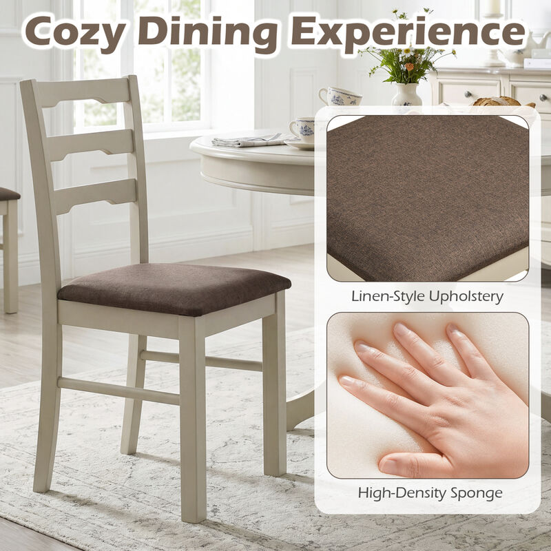 Set of 4 Upholstered Kitchen Chairs with Wooden Legs Linen Look Dining Room Chair Set-Ivory image number 5