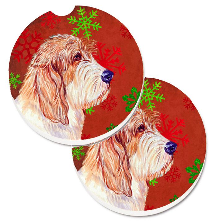 Caroline's Treasures Petit Basset Griffon Vendeen Red green Snowflake Christmas Set of 2 Cup Holder Car Coasters LH9352CARC, 2.56, Multicolor