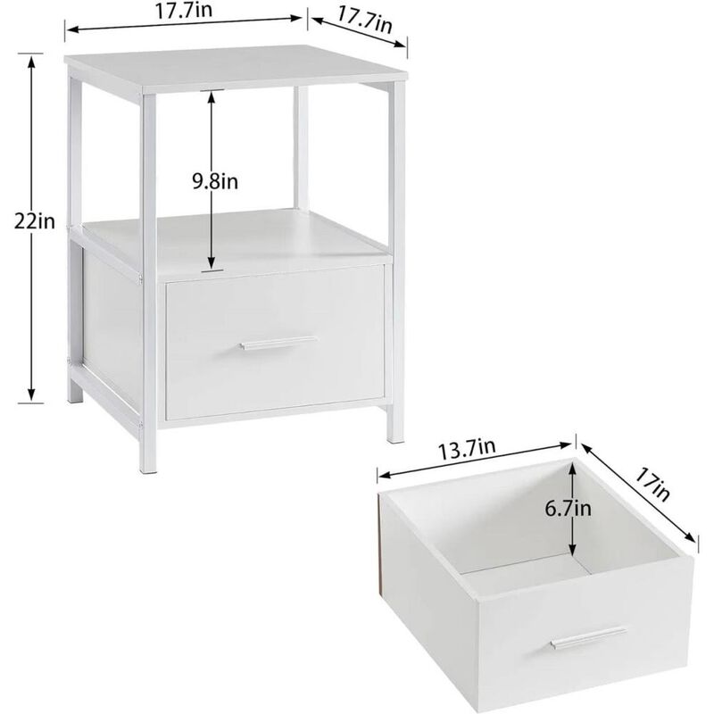 Hivvago Set of 2 - Modern Metal Wood Side End Table Nightstand with Storage Drawer