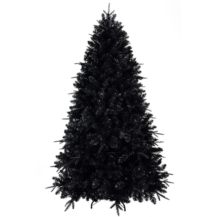 Whisen Black Christmas Tree with LED Lights, Tips PE+PVC Artificial Tree, Hinged Structure with Stable Metal Stand