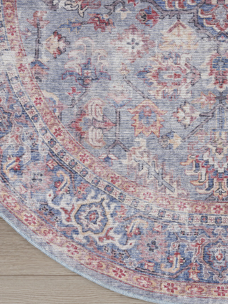 Machine Washable Series 1 SR104 Blue/Multicolor 5'3" x Round Rug