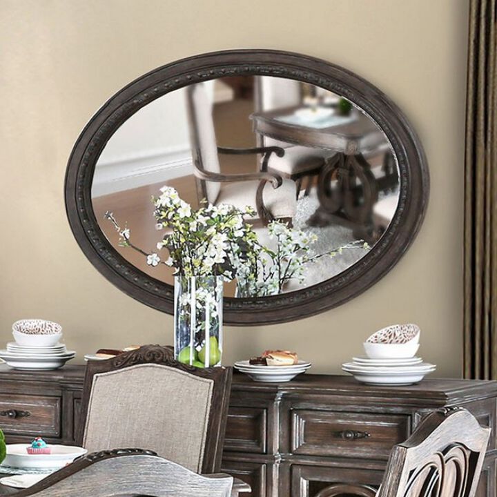 Oval Wall Mountable 5mm Beveled Mirror, Rustic Natural Brown-Benzara