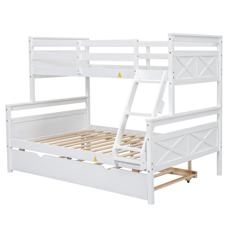Whisen Twin over Full Bunk Bed with Ladder, Twin Size Trundle, Safety Guardrail - Gray