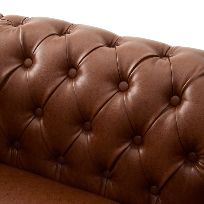 Whisen Classic Club Chair with Diamond Tufting, Scrolled Arms, and Wooden Legs image number 7