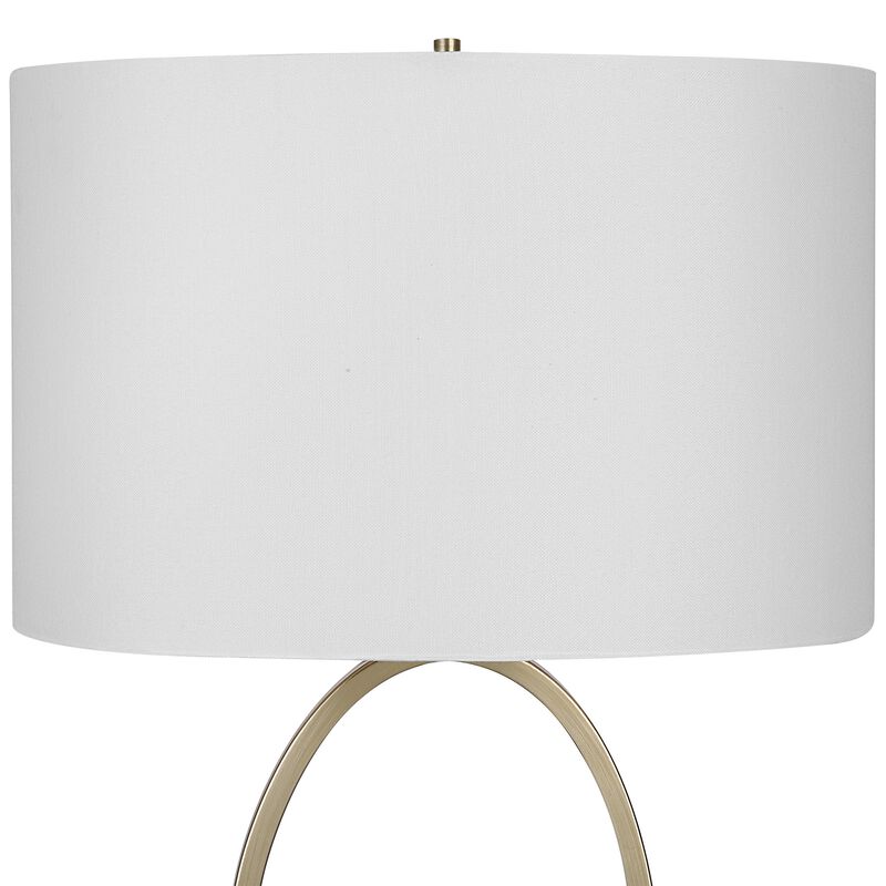 27 Inch Metal Table Lamp, Oval Center Ring, Gold, White-Benzara