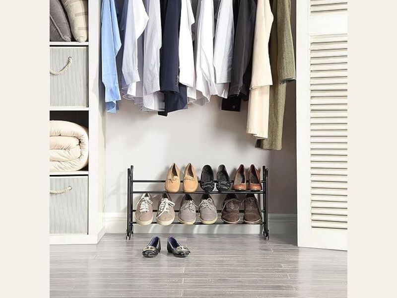 Entryway Metal Shoe Organizer 2 Tier Adjustable Shelves Closet Storage 5 Inch image number 1