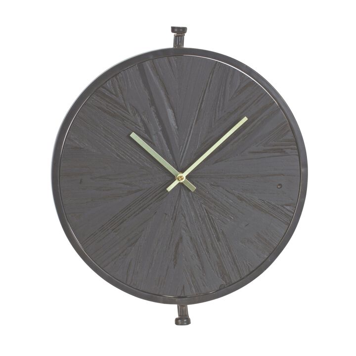 HouzBling Wall Clock 16.25"D Wood/Iron