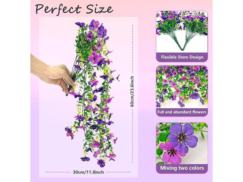 2 Piece Artificial Hanging Eucalyptus Flowers UV Resistant Outdoor Garden Porch image number 2