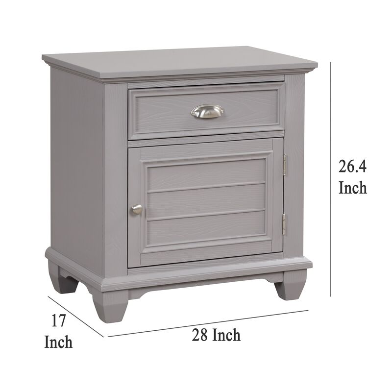 Limi Nightstand, 1 Drawer, 1 Door Cabinet, Gray Solid Wood, 28 Inch