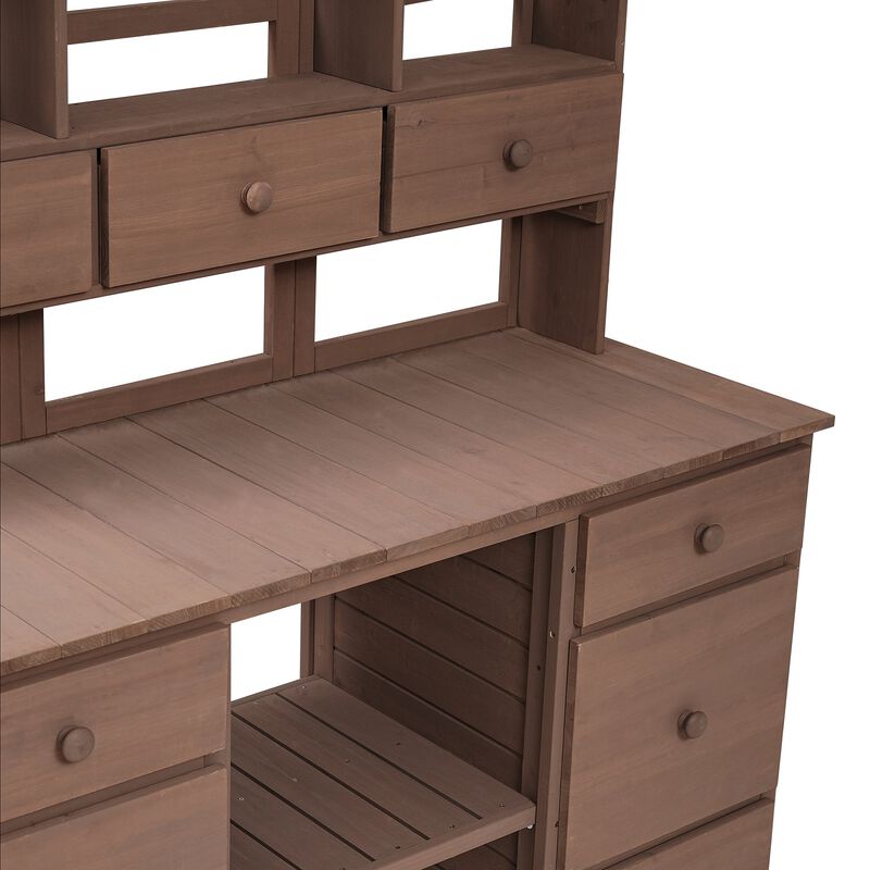 Potting Bench with Multiple Drawers & Shelves, Adjustable Shelf & Anti-Falling Device