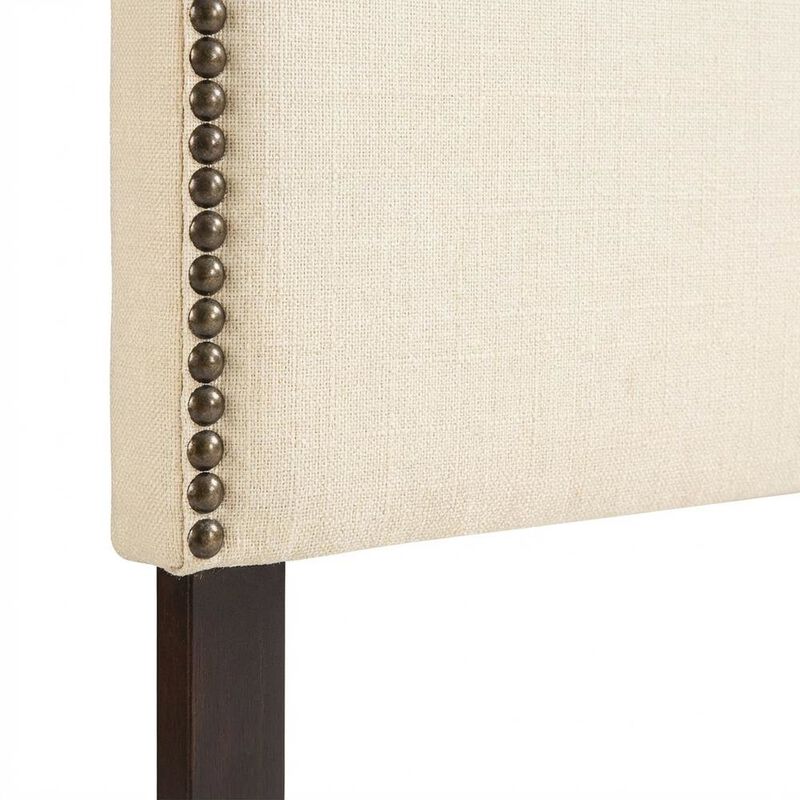 Upholstered Full Headboard, Nailhead Trim in Neutral Fabric for Stylish Bedroom image number 5