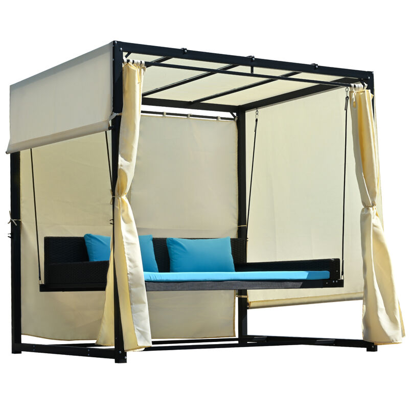 2-3 People Outdoor Swing Bed, Adjustable Curtains, Suitable For Balconies, Gardens And Other Places image number 3