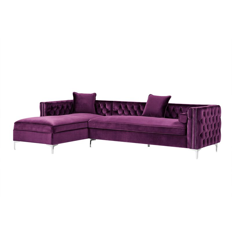Inspired Home Clarinda Velvet Left Facing Chaise Sectional Sofa