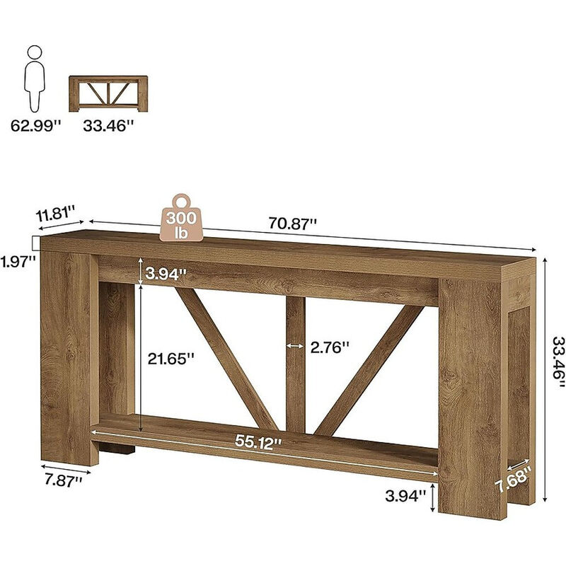 Tribesigns Farmhouse 2-Tier Console Table image number 2