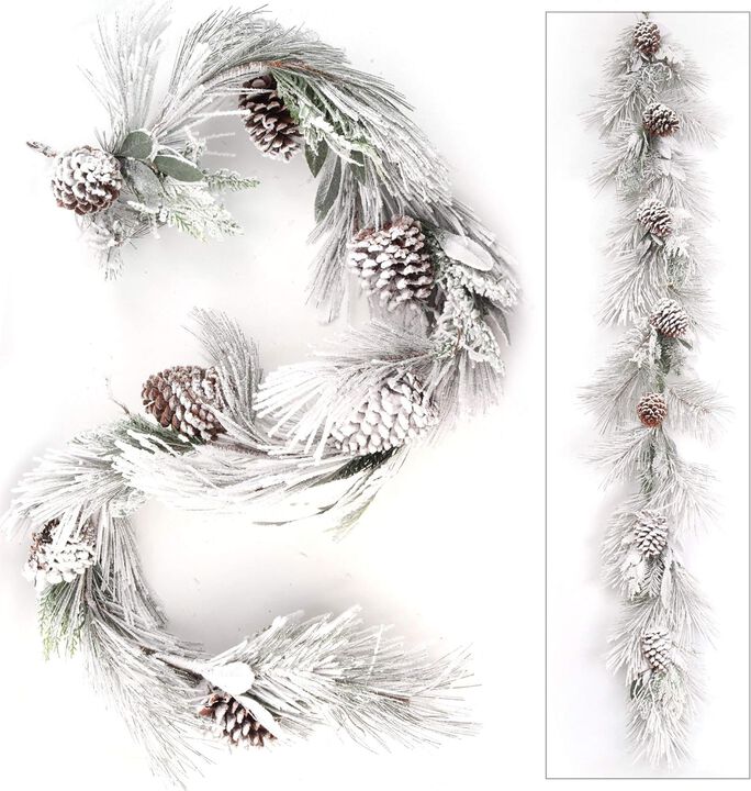 6ft Lush Snow-Frosted Pine Garland - Holiday Home Decor, Artificial Snow Pine Leaves, Festive Christmas Garland, Seasonal Mantle Decoration