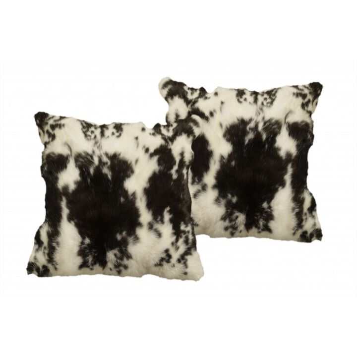 Homezia Set Of Two 18" X 18" Black And White Rabbit Natural Fur Animal Print Throw Pillows