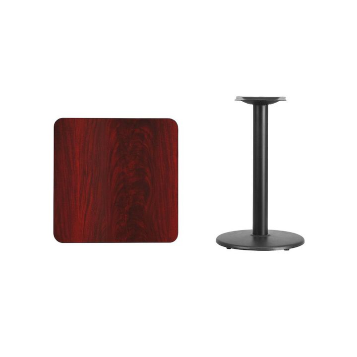 Flash Furniture 24'' Square Mahogany Laminate Table Top with 18'' Round Table Height Base
