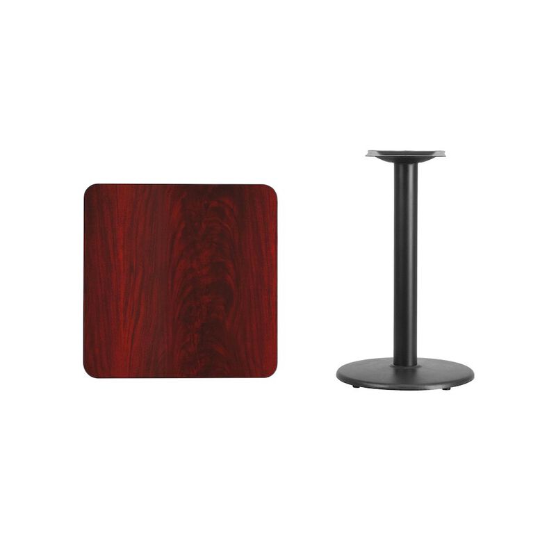 Flash Furniture 24'' Square Mahogany Laminate Table Top with 18'' Round Table Height Base image number 1