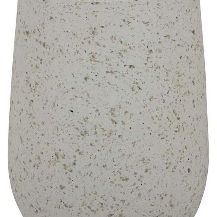 Kine 16 Inch Planter, Small Urn Shape, Stained White Resin, Outdoor Safe - Benzara
