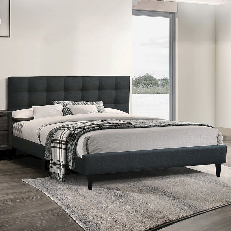 Simple Relax Charcoal Fabric Upholstered Bed, Cal. King Size image number 3