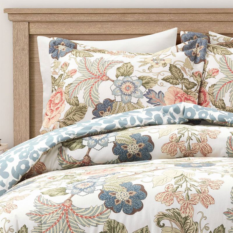 Shabby Chic Coral Floral Comforter Set &ndash; 3-Piece Cottage Bedding