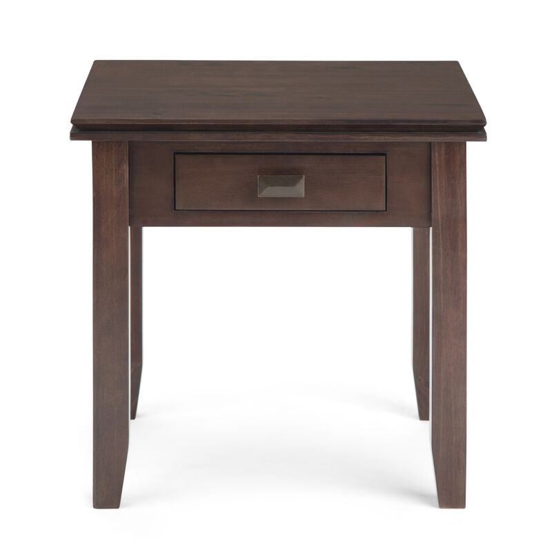 Artisan SOLID WOOD 21 inch Wide Square Transitional End Side Table in Tobacco Brown