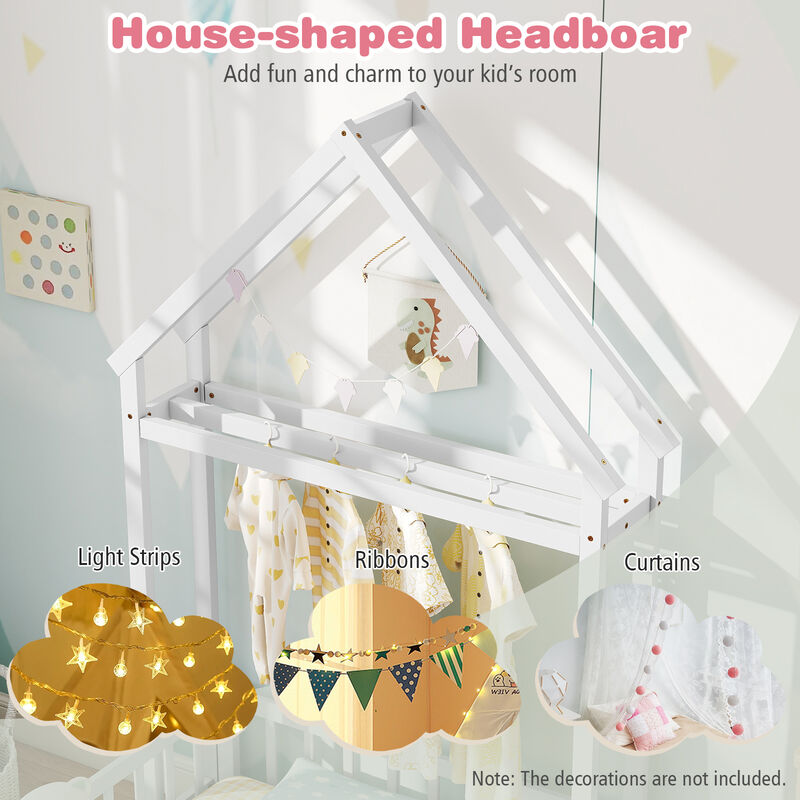 House Floor Bed with House-Shaped Headboard, Fun Kids&rsquo; Bed for Bedroom Decor