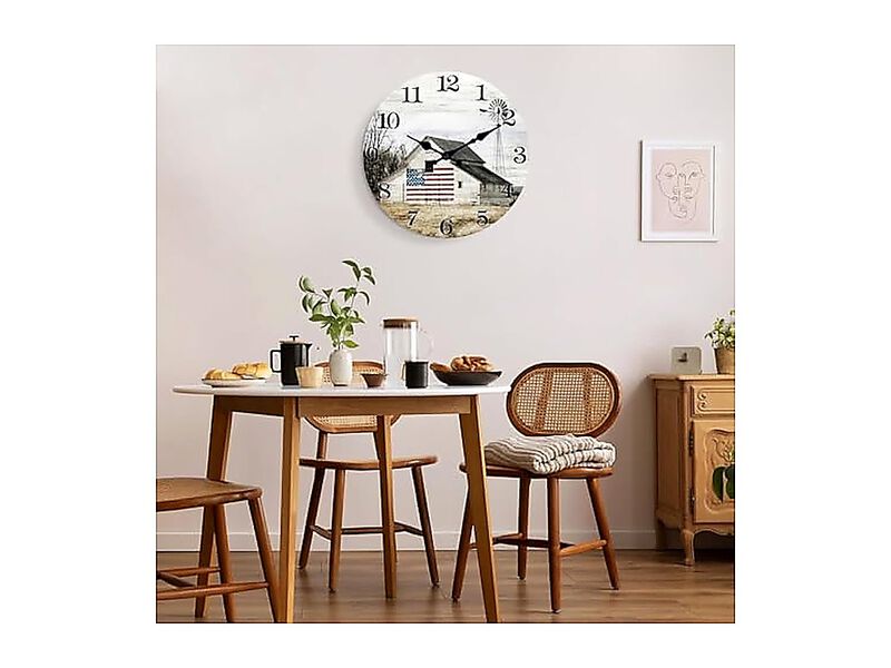 Farmhouse Wall Clock 12 Inch Silent Non Ticking Battery Operated Rustic Barn image number 1