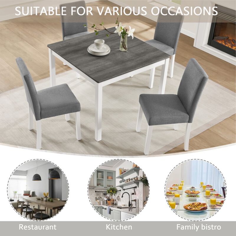 5 Piece Dining Table Set with 4 Chairs, square wooden dining table set for kitchen, dining table set for 4, modern dining furniture set image number 4