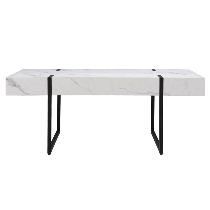 Hivvago 43 Inch  White And Black Faux Marble And Metal With Iron Coffee Table