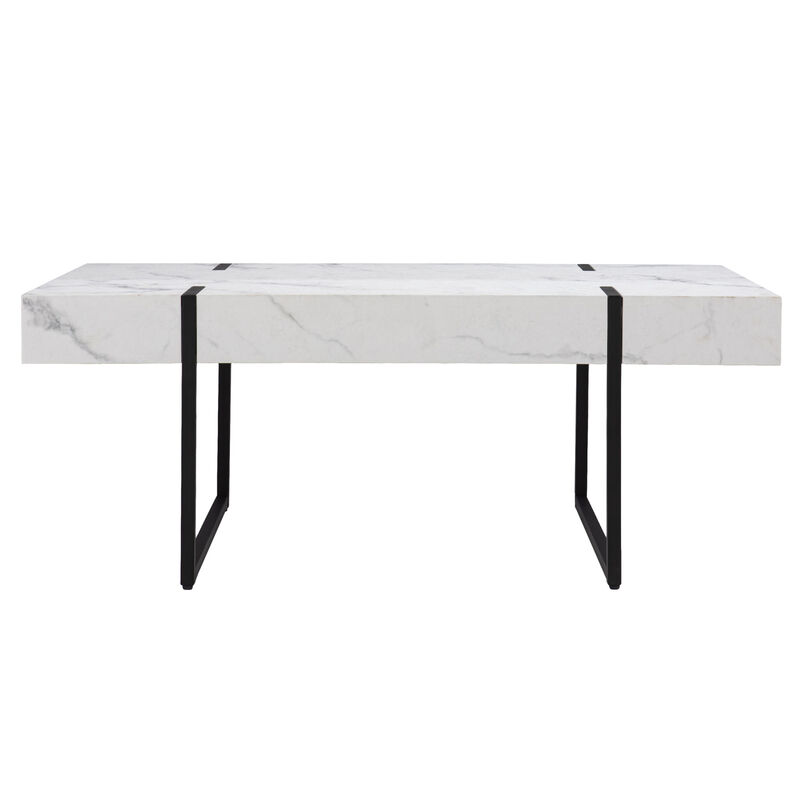 Hivvago 43 Inch  White And Black Faux Marble And Metal With Iron Coffee Table