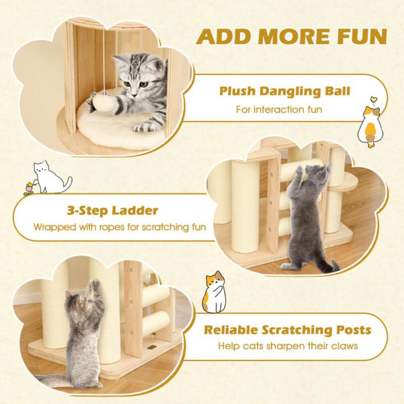 Hivvago 71 Inch Tall Cat Tree Wooden Cat Tower with Cozy Perch Condo Space Capsule