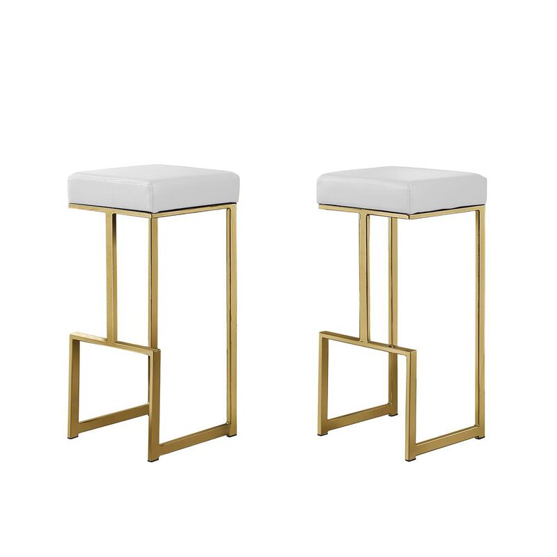 Best Master Furniture Dorrington Modern Faux Leather Backless Bar Stool in White/Gold (Set of 2)
