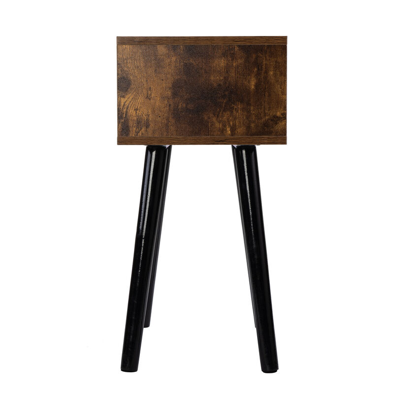 Streamdale Mid Century Wood Side Table with Storage, Rustic Brown & Black