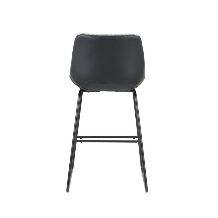 Black Pu 26''H Bar Stool With Metal Leg, Set Of 2