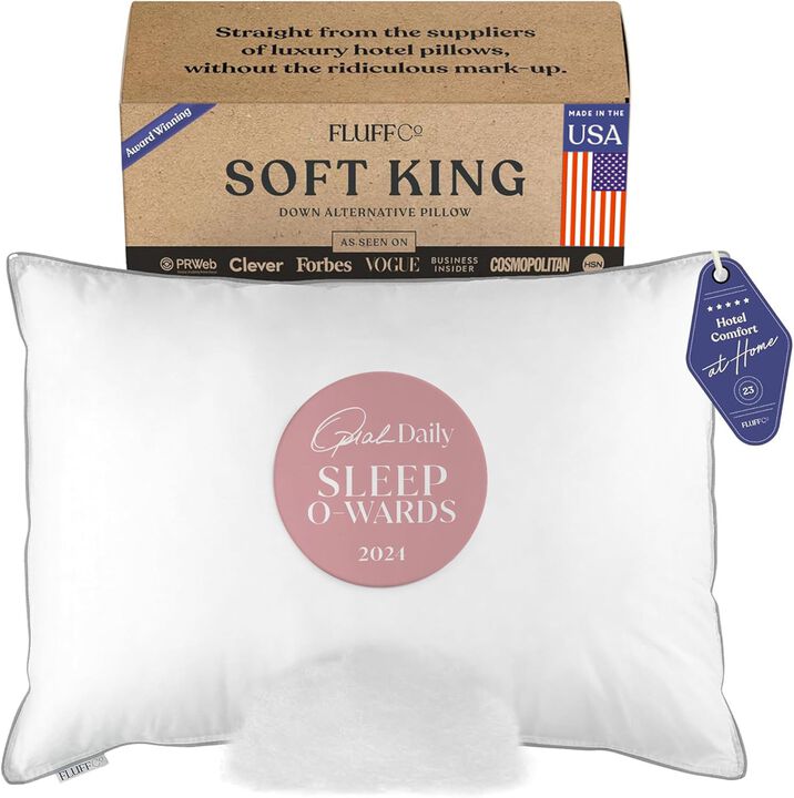 FluffCo Zen Fluff Pillows - Down Alternative King Size Pillow - Bed Pillow for Sleeping Made in USA - Luxury Hotel-Quality Pillo