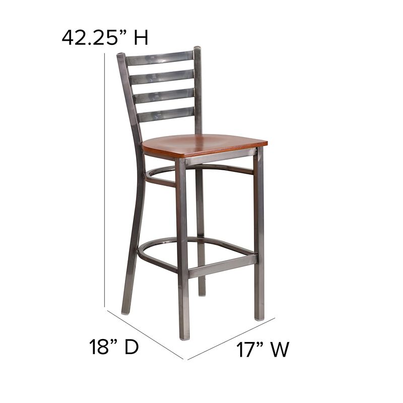Flash Furniture HERCULES Series Clear Coated Ladder Back Metal Restaurant Barstool - Cherry Wood Seat image number 3