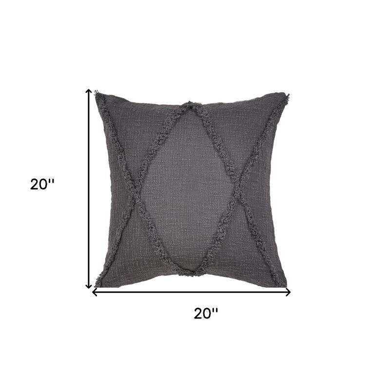 HomeRoots Set of Two Dark Gray Diamond Cotton Throw Pillow With Fringe image number 6