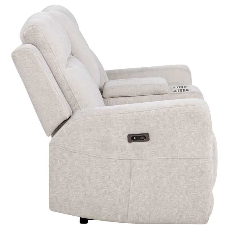 Kenie Power Reclining Loveseat with Console, Ivory Chenille Fabric image number 3
