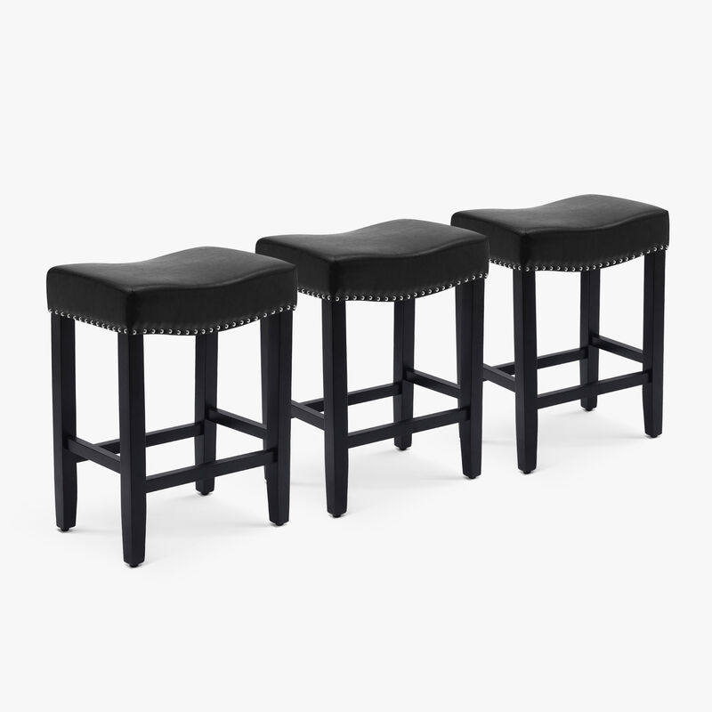 WestinTrends 24" Upholstered Saddle Seat Black Counter Stool (Set of 3)