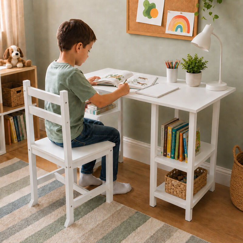 Fantasy Fields Play Desk with Shelves and Chair, White image number 3