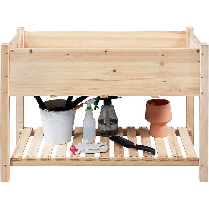 Hivvago Solid Wood 2 Tier Raised Garden Bed Planter Box 4 ft x 2 ft x 32 inch High