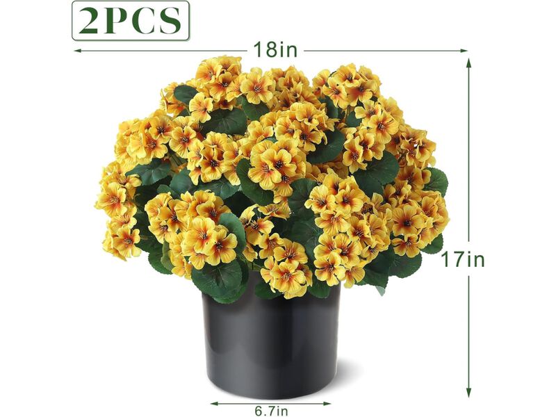 2 Pack Yellow Artificial Geranium Flowers UV Resistant Outdoor Garden Porch image number 2