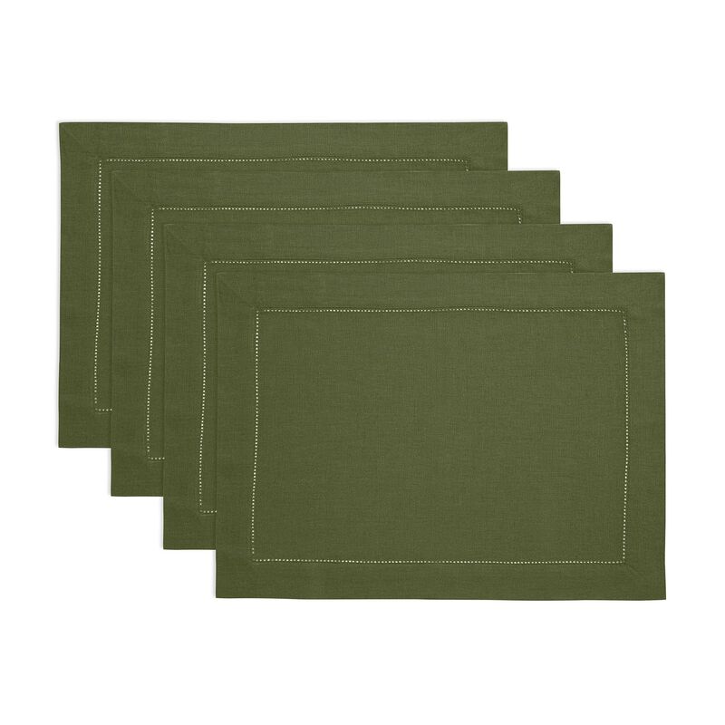 Solino Home Classic Hemstitch 100% Linen Placemats &ndash; Set of 4, 14 x 19 in, Machine Washable, Holiday and Everyday Dining