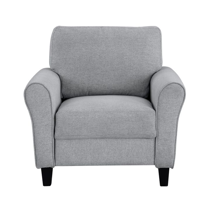 Modern 1pc Chair Dark Gray Textured Fabric Upholstered Rounded Arms Attached Cushion Transitional Living Room Furniture