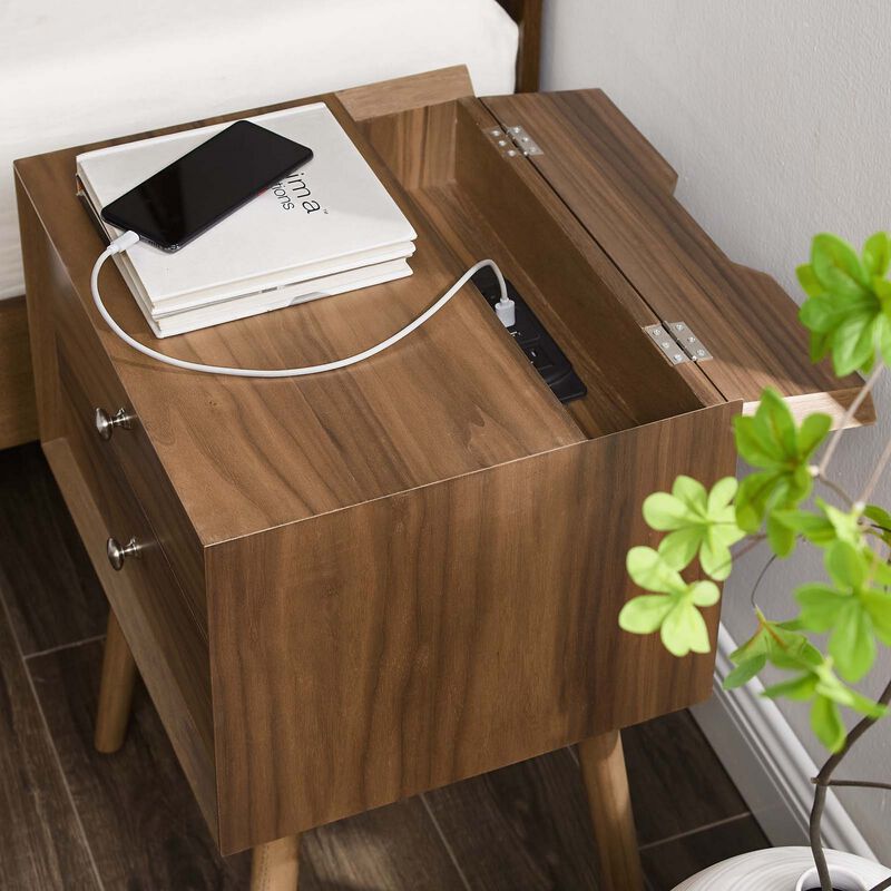 Ember Wood Nightstand With USB Ports-Benzara